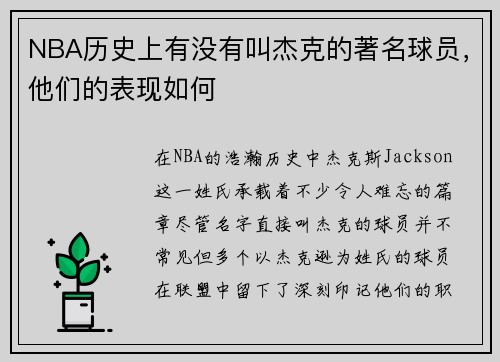 NBA历史上有没有叫杰克的著名球员，他们的表现如何